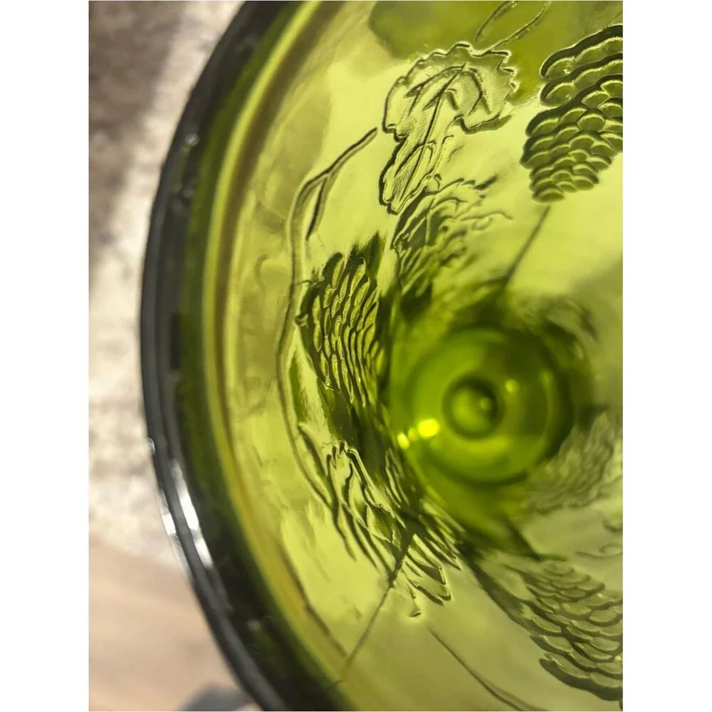 VTG Indiana Glass Avocado Green Harvest Grape Footed Pedestal Vase